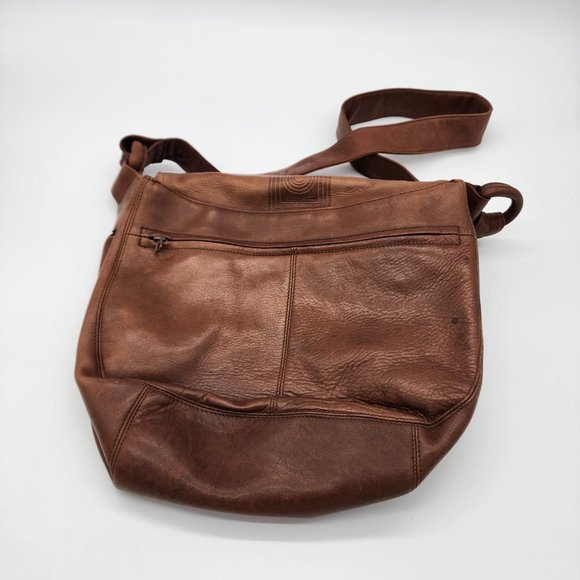 Vintage Sura Shoulder Crossbody Bag Purse Womens Brown Leather Flap Aztec Design - Picture 5 of 7